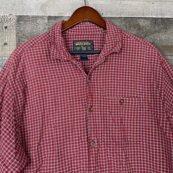 Woolrich Shirt Mens XL Short Sleeve Button Front Red Plaid Hiking Camping Pocket - Picture 2 of 5
